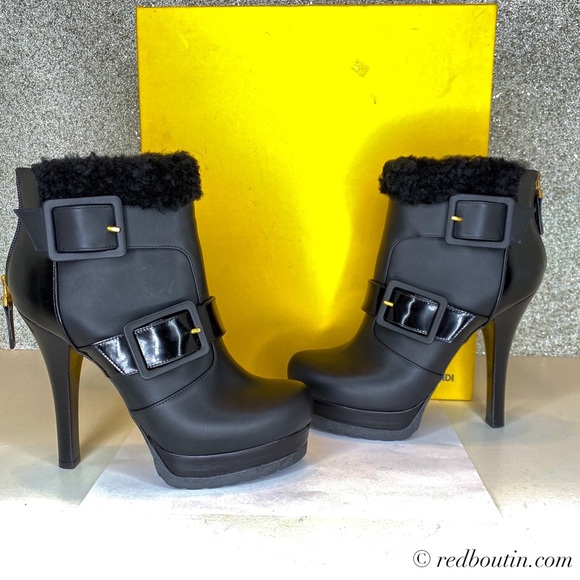 Fendi Shoes - FENDI Moorland Black Leather Platform Ankle Bootie